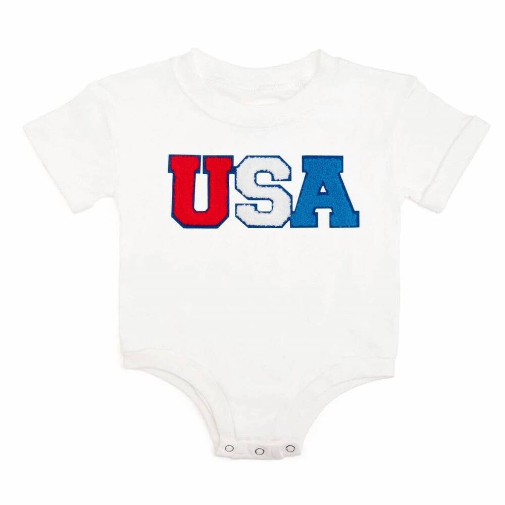 NEW SWEET WINK baby usa patch short sleeve romper in white